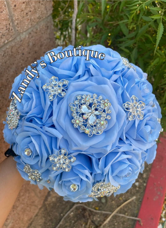 Light Blue with Silver Brooches. LB044 by MARINA’S CRAFT.