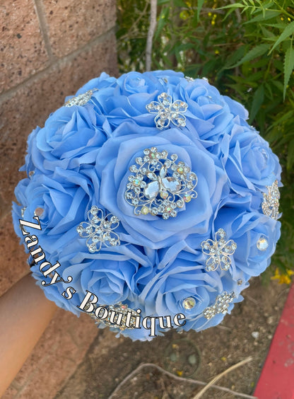 Light Blue with Silver Brooches. LB044 by MARINA’S CRAFT.