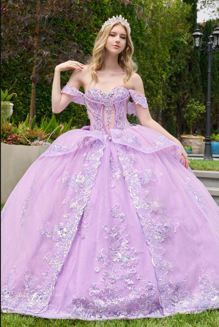 This ballgown is adorned with jewels, sequins, beads, and floral embroidery. GL3848 BY ELIZABETH K