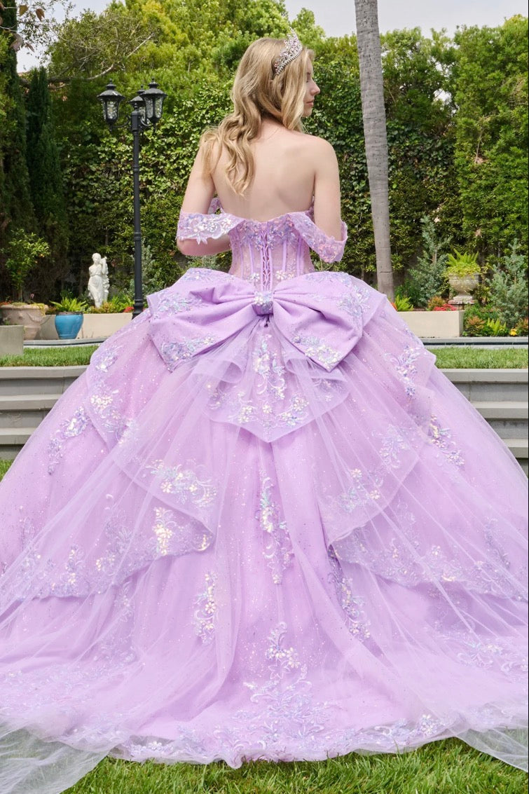 This ballgown is adorned with jewels, sequins, beads, and floral embroidery. GL3848 BY ELIZABETH K