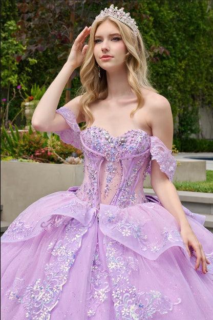 This ballgown is adorned with jewels, sequins, beads, and floral embroidery. GL3848 BY ELIZABETH K