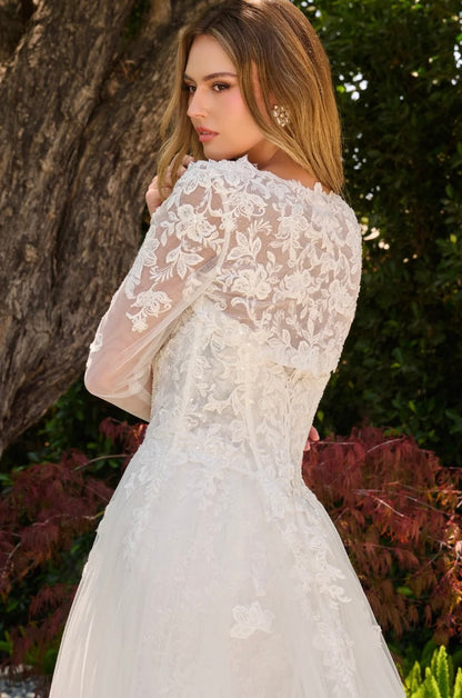 This two-in-one wedding look features a strapless fitted dress with a delicate lace underlayer.  GL3842 GLS BY GLORIA