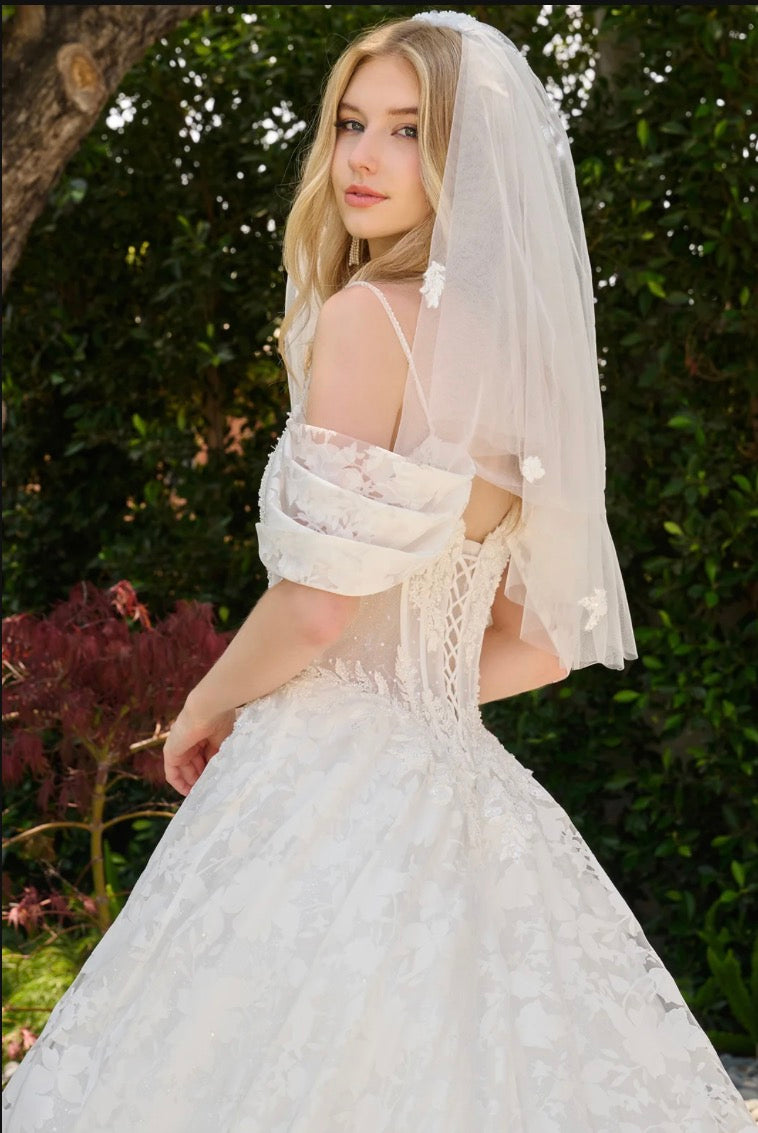 This boat neckline ballgown features a modern cold-shoulder. GL3840 GLS BY GLORIA