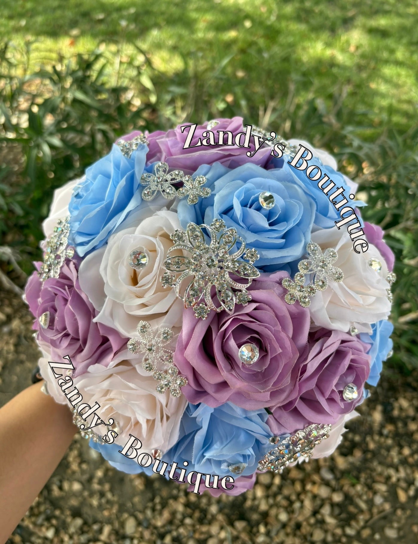 Cream, Lavender, and L.Blue with Silver Brooches. CRLLB045 by MARINA’S CRAFT.