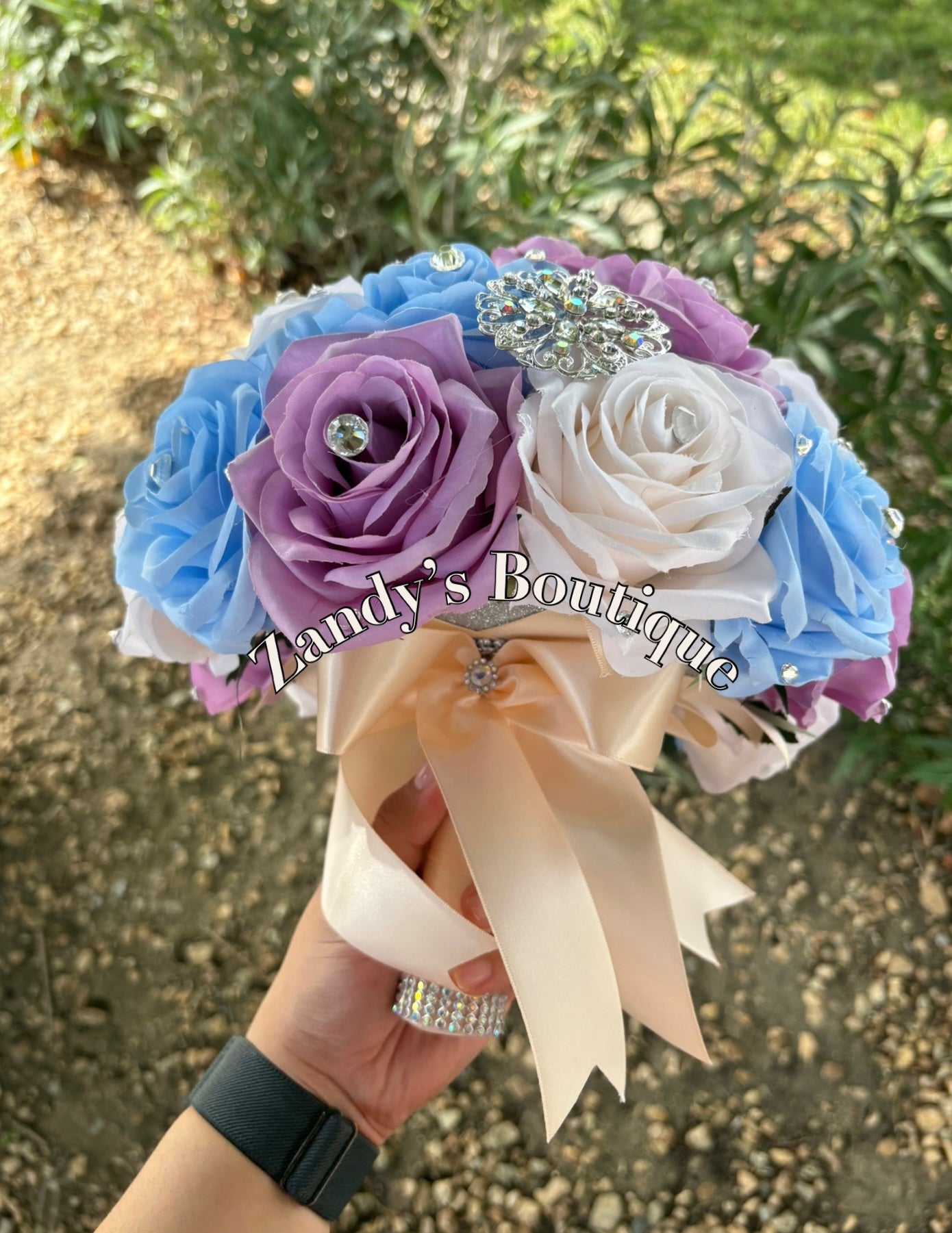 Cream, Lavender, and L.Blue with Silver Brooches. CRLLB045 by MARINA’S CRAFT.