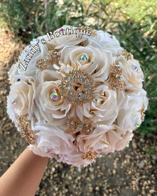 Cream and Ivory with Gold Brooches. CRIV038 by MARINA’S CRAFT.