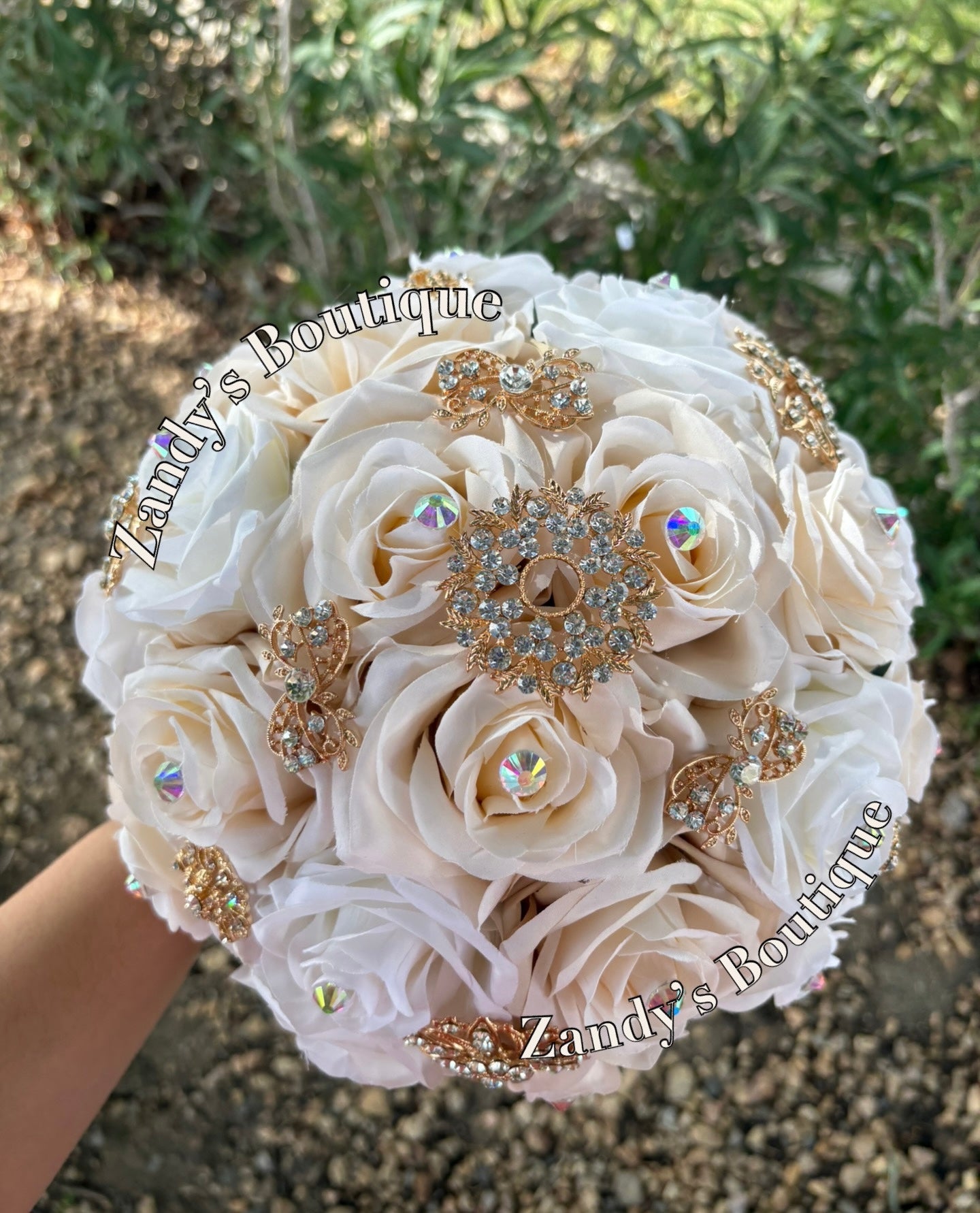 Cream and Ivory with Gold Brooches. CRIV038 by MARINA’S CRAFT.