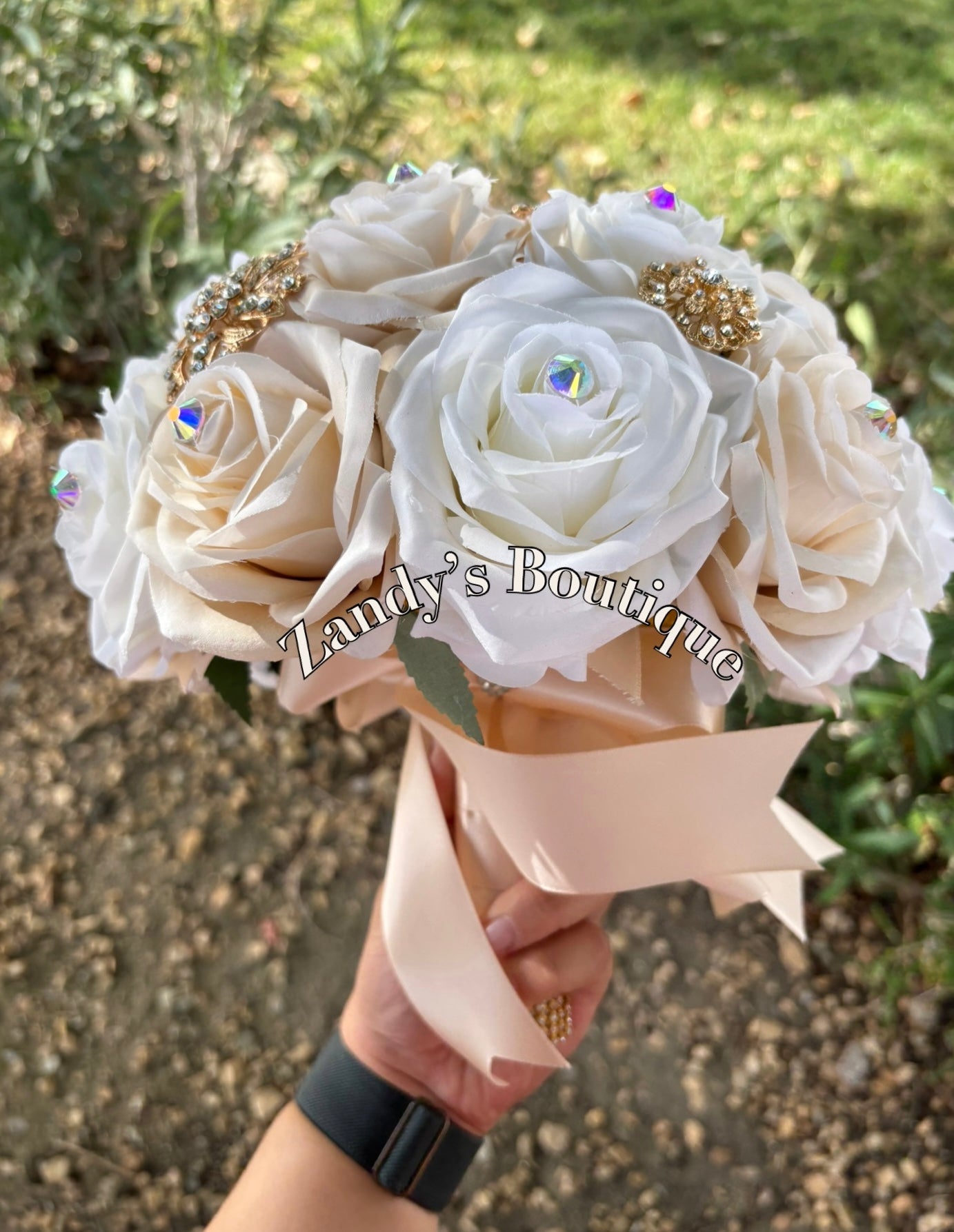 Cream and Ivory with Gold Brooches. CRIV038 by MARINA’S CRAFT.
