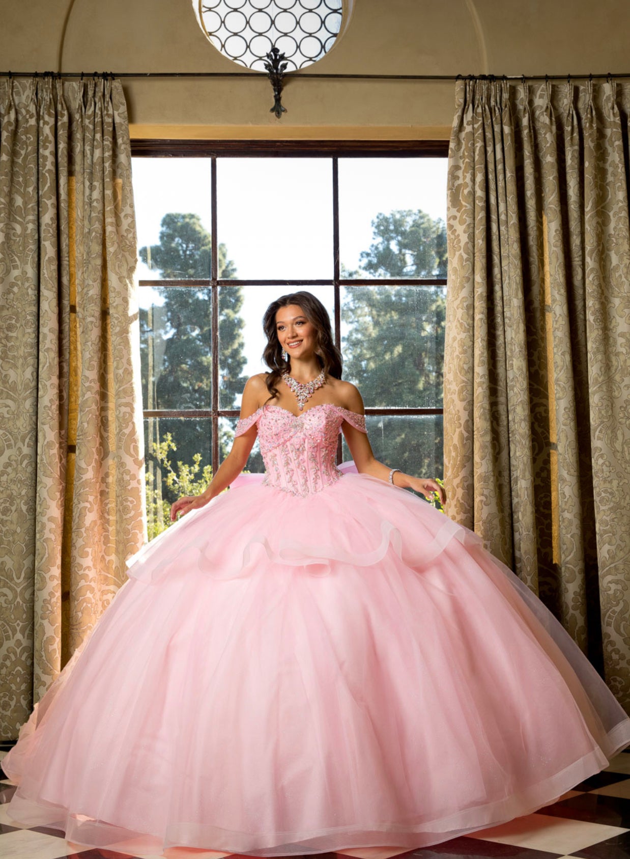 Beaded Bodice with Layered Quince Dress. PQ1063 by Bella Couture