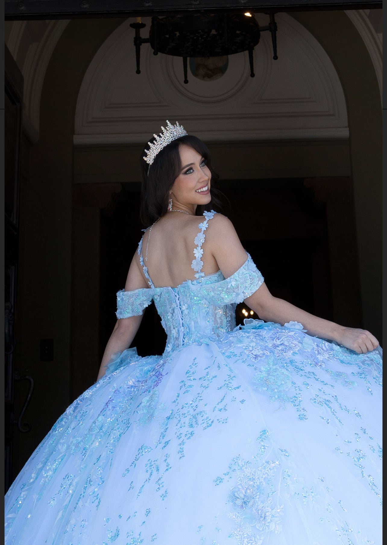 Floral Off-The-Shoulder With Embroidery and Sequin Detail. PQ1048 by Bella Couture