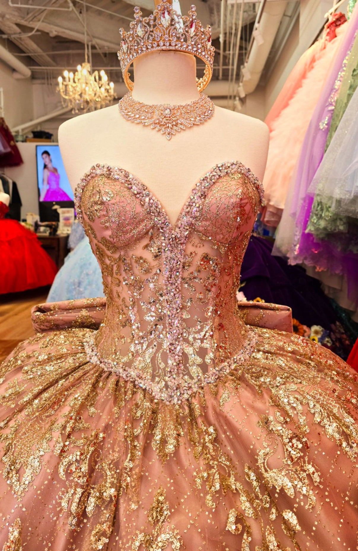 Gold Butterfly Accented Quince Dress. PQ1019 by Bella Couture