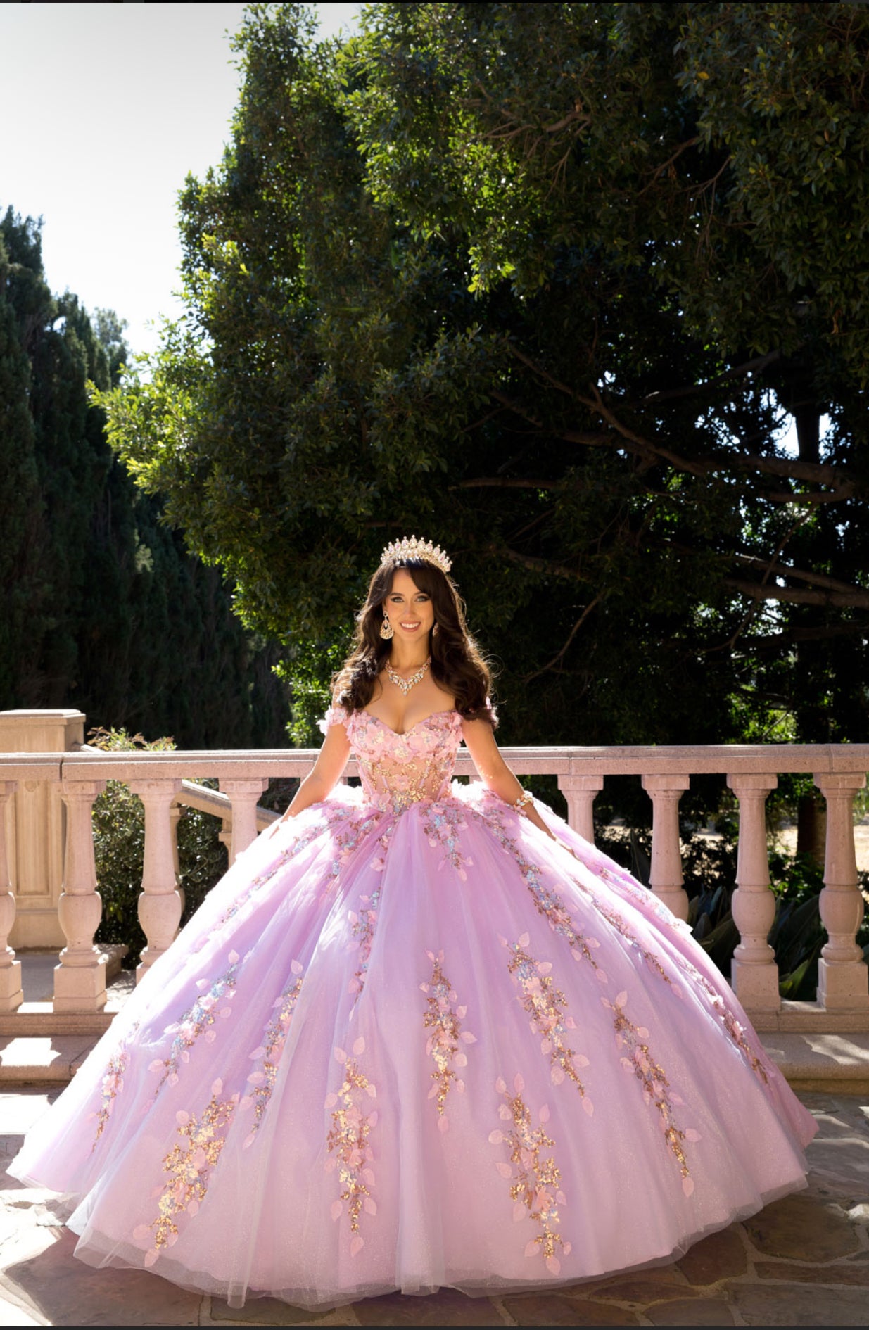 See Through Corset, Off the shoulder, Lilac Ombre Quince Dress. PQ1066 by Bella Couture