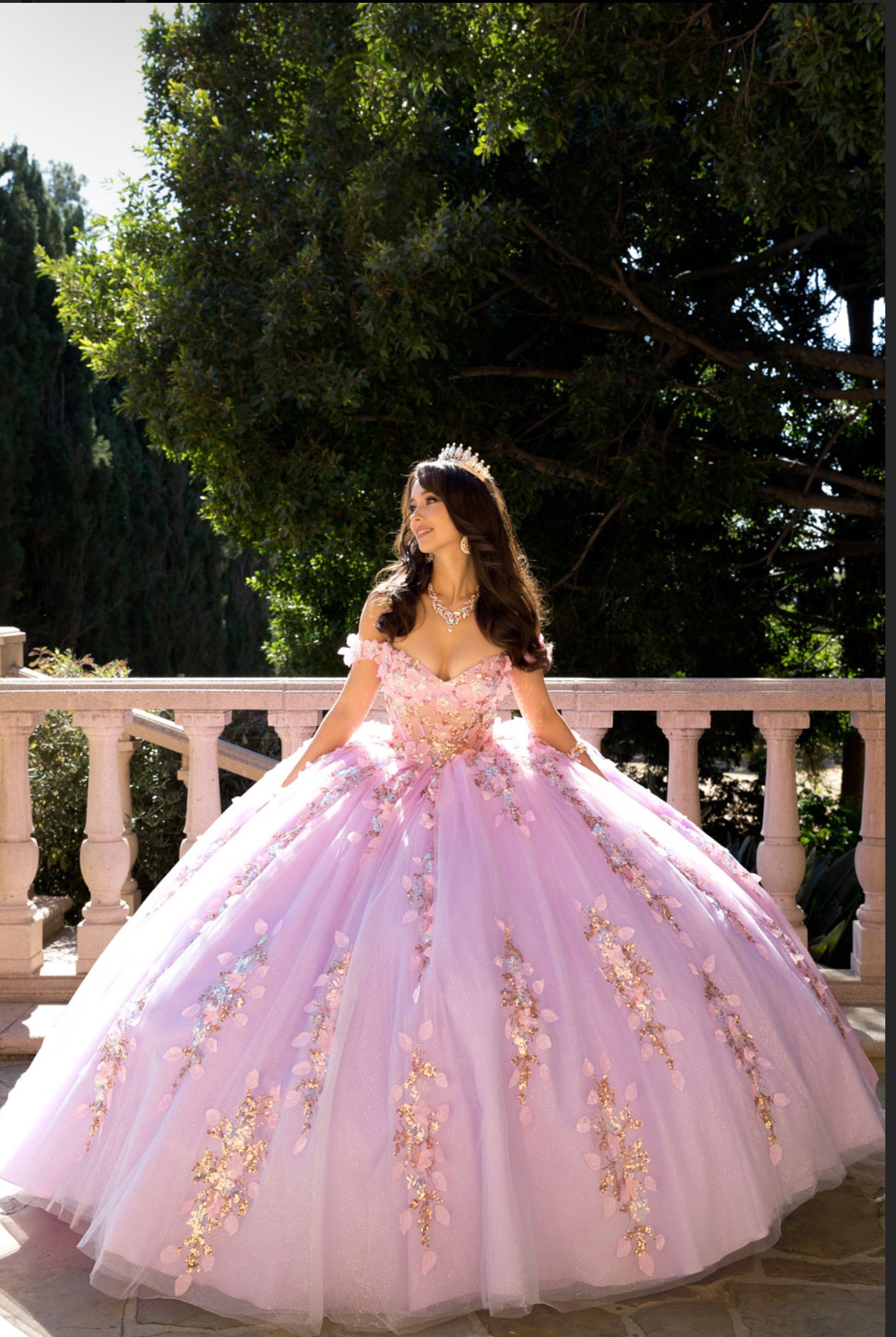 See Through Corset, Off the shoulder, Lilac Ombre Quince Dress. PQ1066 by Bella Couture