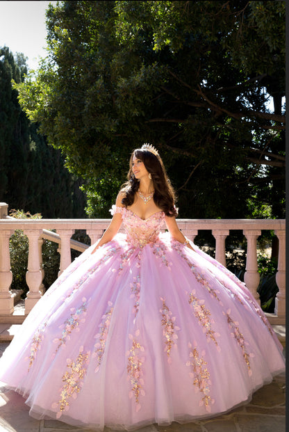 See Through Corset, Off the shoulder, Lilac Ombre Quince Dress. PQ1066 by Bella Couture