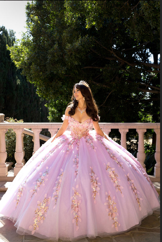 See Through Corset, Off the shoulder, Lilac Ombre Quince Dress. PQ1066 by Bella Couture