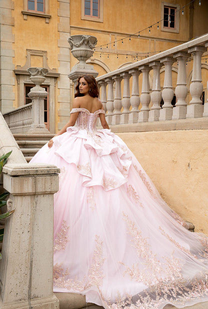 Elegant Applique, Train, Quince Dress. PQ1082 BY BELLA COUTURE