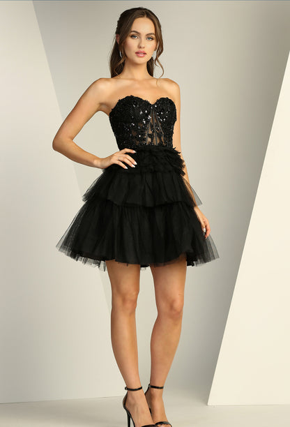 Pleated Mesh Skirt Sheer Bodice sequin Embellishment. 1059 by ADORA DESIGN