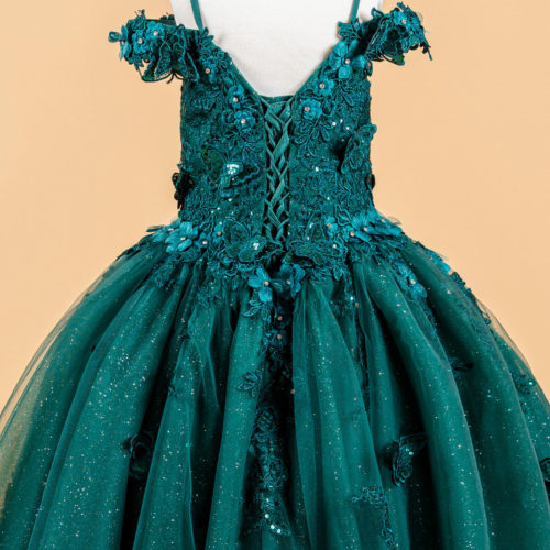 3D Flower and Butterfly Applique Cold Shoulder Embellished V-Neck Kids Dress GK117 GLS BY ELIZABETH K