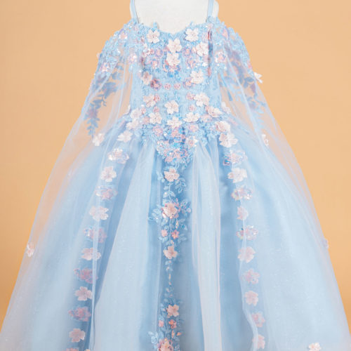 3D Flower Dress and Butterfly, Detachable Cape Sleeve  GK118 GLS BY ELIZABETH K