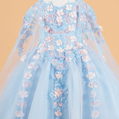 3D Flower Dress and Butterfly, Detachable Cape Sleeve  GK118 GLS BY ELIZABETH K