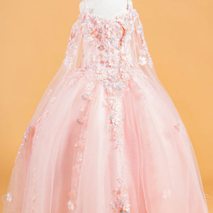 3D Flower Dress and Butterfly, Detachable Cape Sleeve  GK118 GLS BY ELIZABETH K