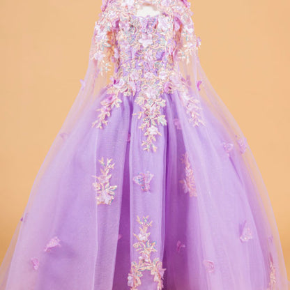 3D Flower and Butterfly Applique Embellished Spaghetti Strap Kids Dress With Matching Tunic GK119 GLS BY ELIZABETH K