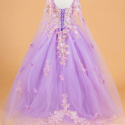 3D Flower and Butterfly Applique Embellished Spaghetti Strap Kids Dress With Matching Tunic GK119 GLS BY ELIZABETH K