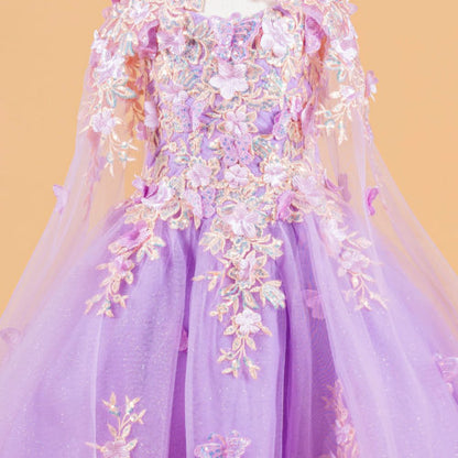 3D Flower and Butterfly Applique Embellished Spaghetti Strap Kids Dress With Matching Tunic GK119 GLS BY ELIZABETH K