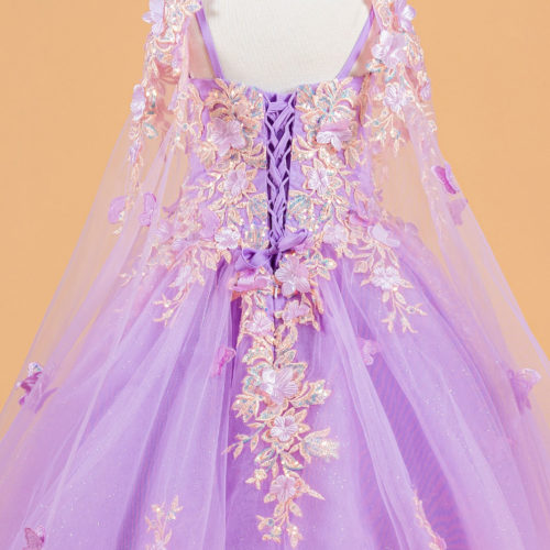 3D Flower and Butterfly Applique Embellished Spaghetti Strap Kids Dress With Matching Tunic GK119 GLS BY ELIZABETH K