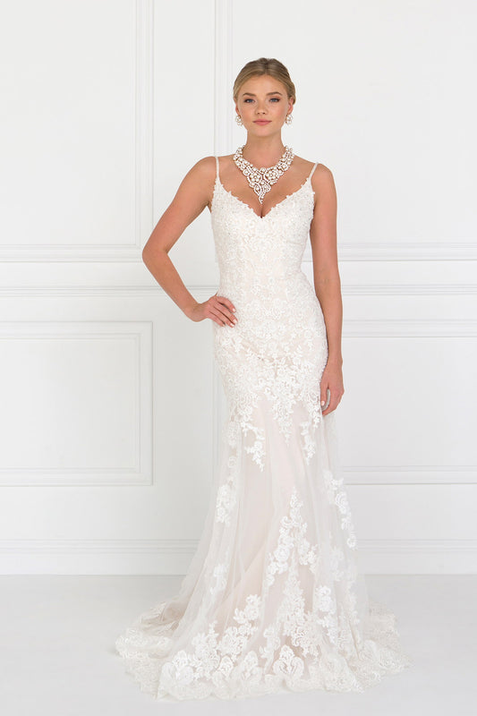 Long Dress With Lace Applique This beautiful lace wedding gown BY GLORIA GLS BY GLORIA