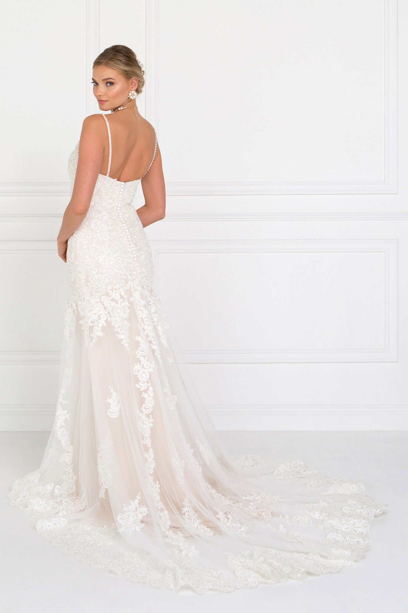 Long Dress With Lace Applique This beautiful lace wedding gown BY GLORIA GLS BY GLORIA
