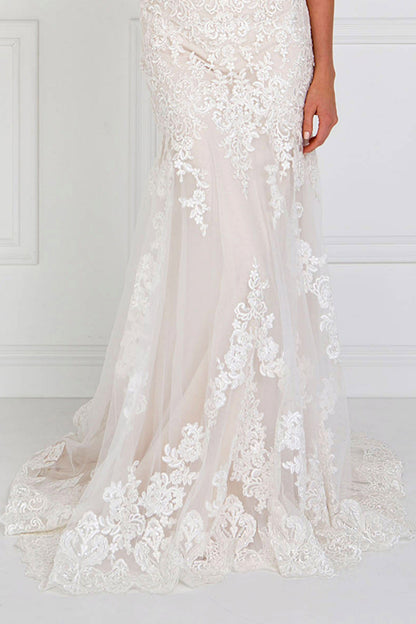 Long Dress With Lace Applique This beautiful lace wedding gown BY GLORIA GLS BY GLORIA