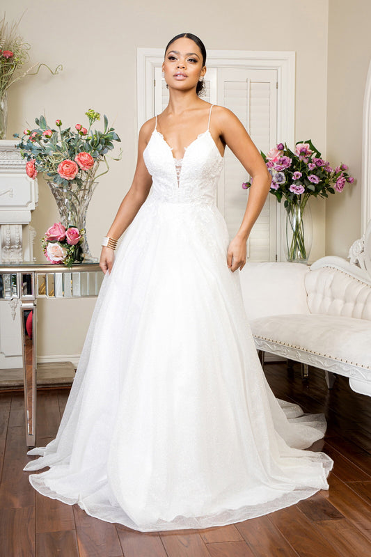 Embroidered Bodice Sweetheart Glitter Mesh Wedding Gown . GL1904 GLS BY ELIZABETH K