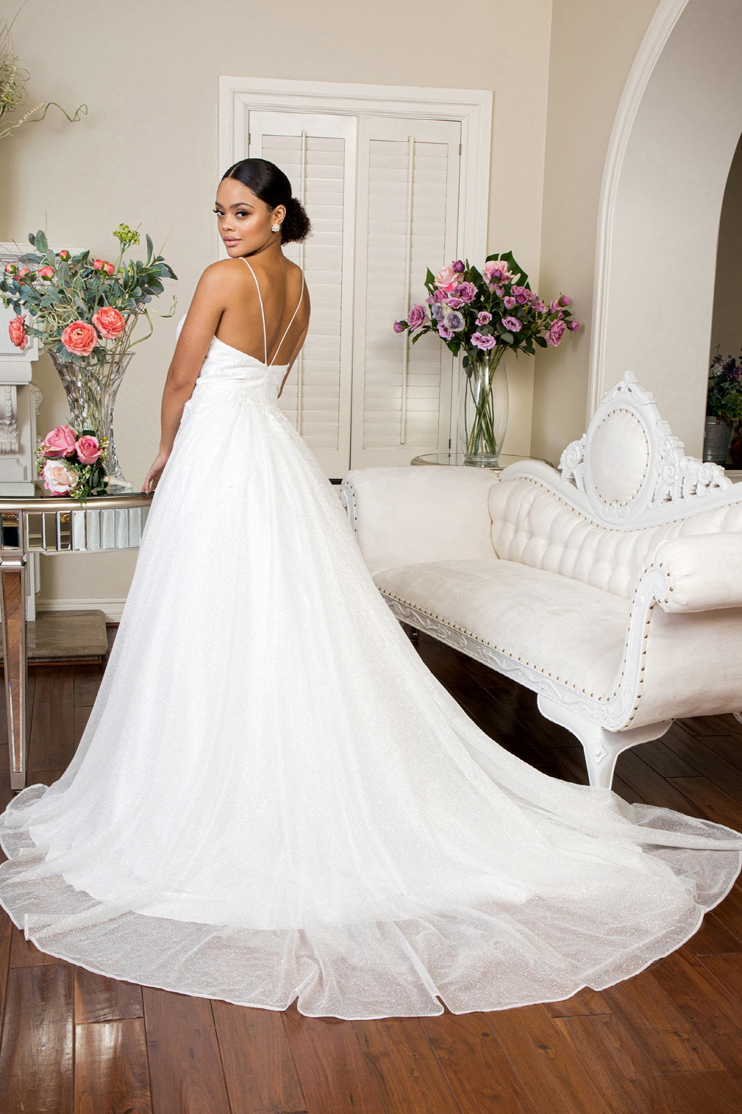Embroidered Bodice Sweetheart Glitter Mesh Wedding Gown . GL1904 GLS BY ELIZABETH K