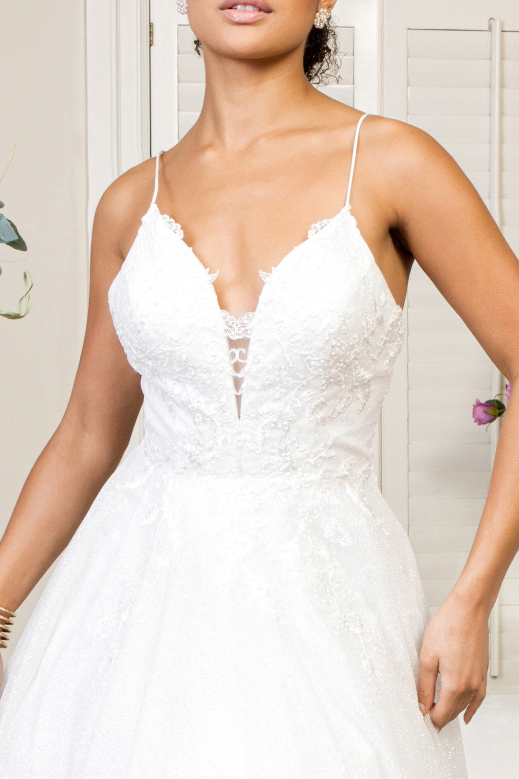 Embroidered Bodice Sweetheart Glitter Mesh Wedding Gown . GL1904 GLS BY ELIZABETH K