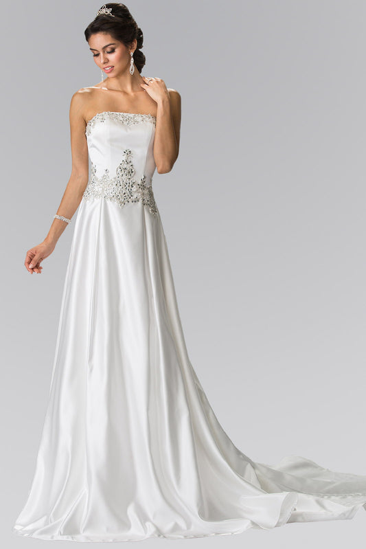 Jewels Embellished Strapless Wedding Dress with Tail . GL2201 GLS BY ELIZABETH K