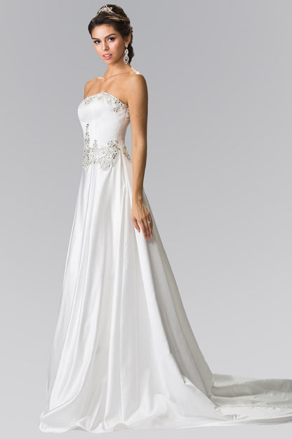 Jewels Embellished Strapless Wedding Dress with Tail . GL2201 GLS BY ELIZABETH K