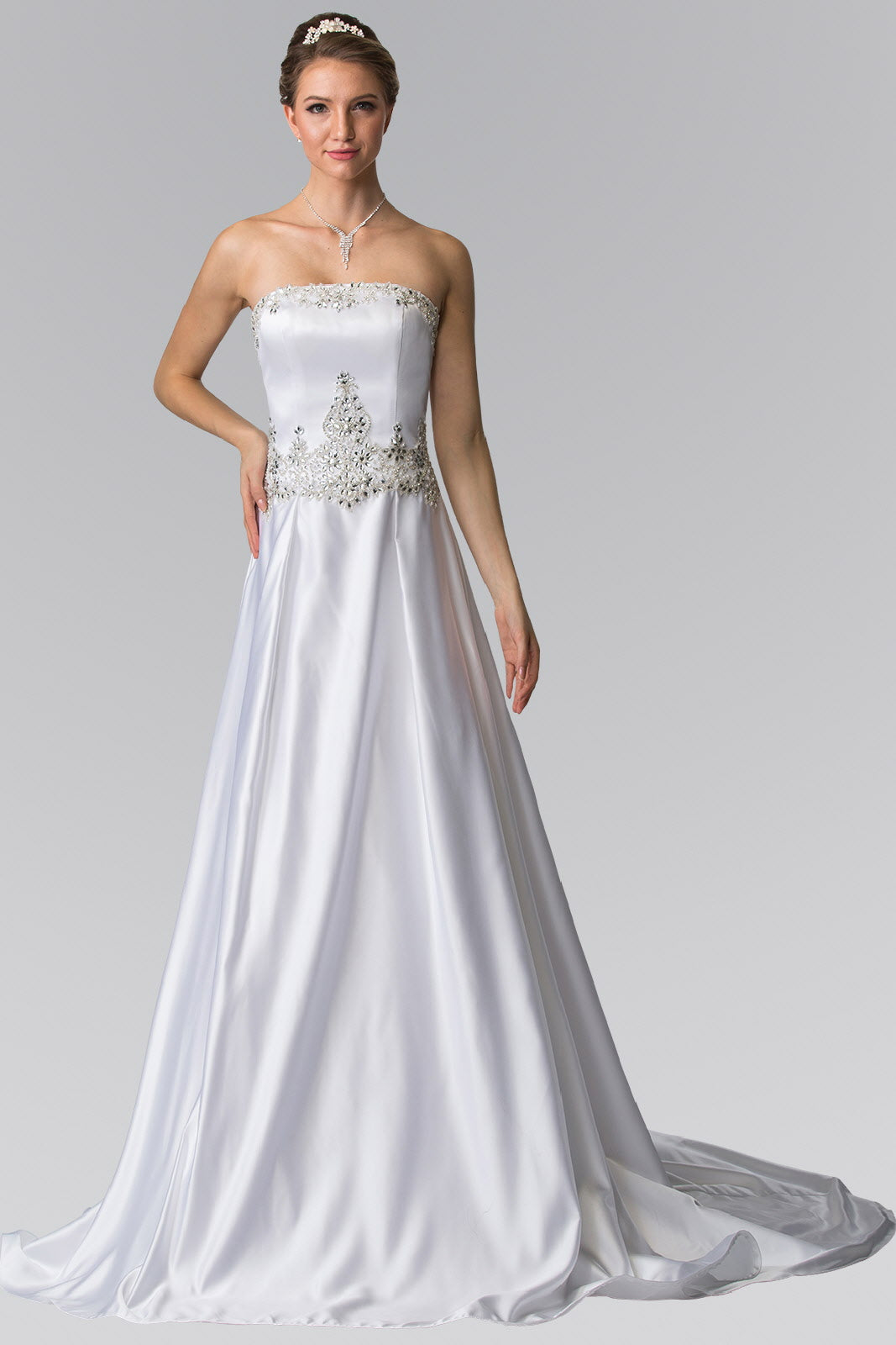Jewels Embellished Strapless Wedding Dress with Tail . GL2201 GLS BY ELIZABETH K