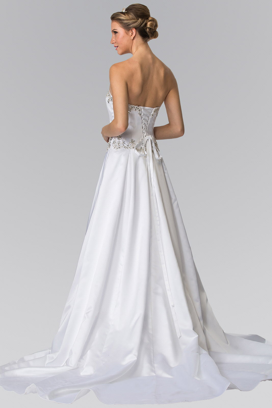 Jewels Embellished Strapless Wedding Dress with Tail . GL2201 GLS BY ELIZABETH K