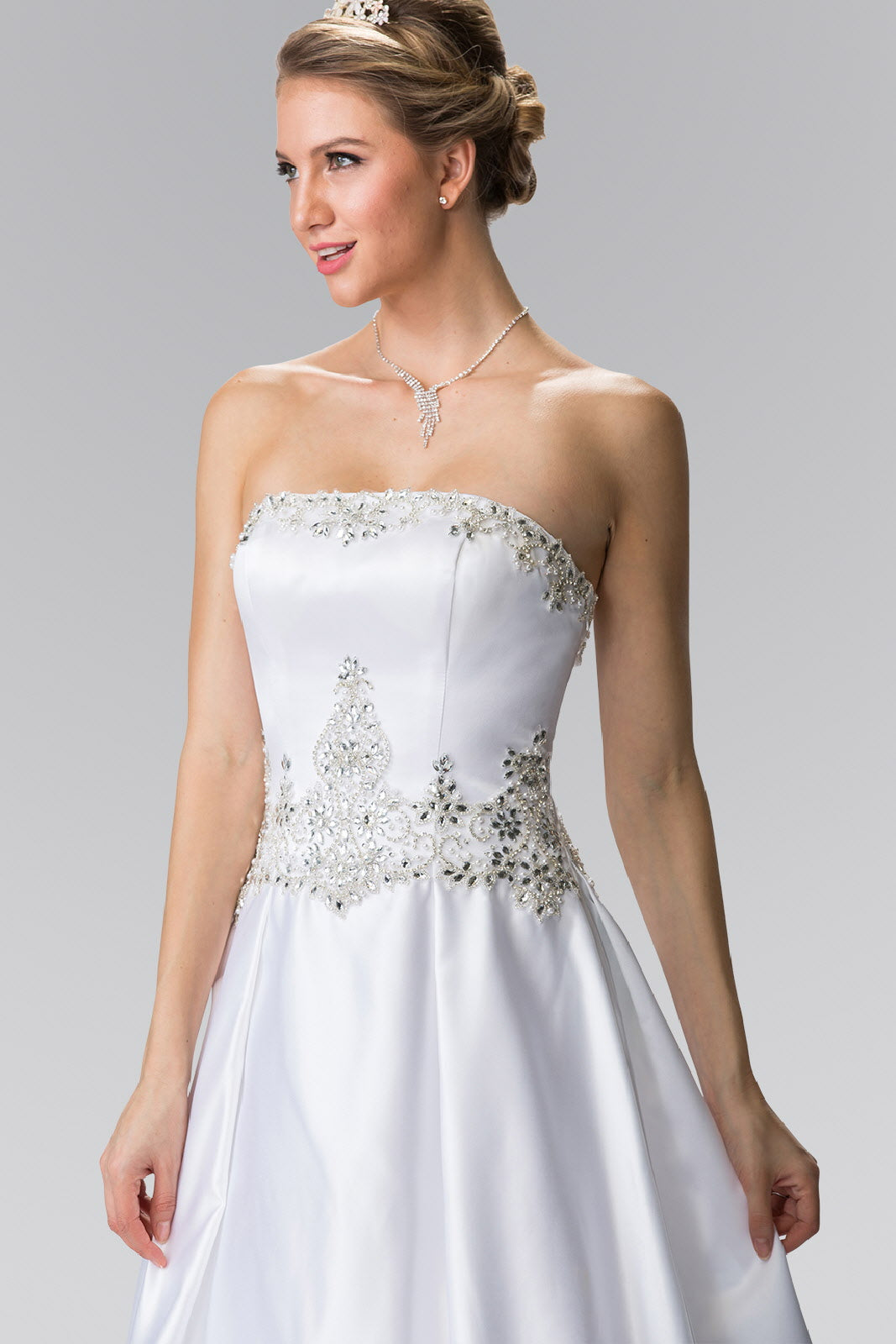 Jewels Embellished Strapless Wedding Dress with Tail . GL2201 GLS BY ELIZABETH K