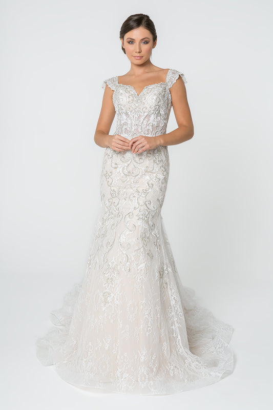 Jewel and Embroidery Embellished Mesh Wedding Gown GL2822 (GLS) BY GLORIA