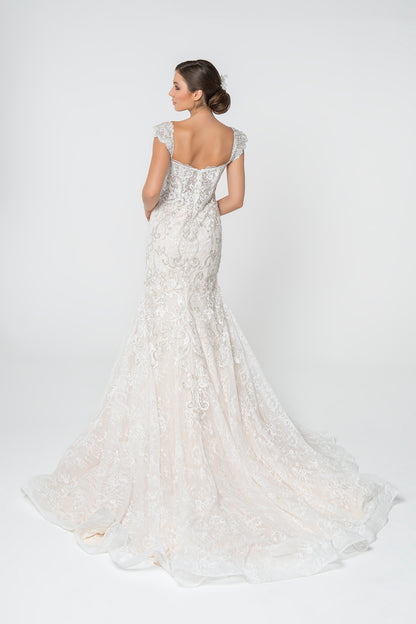 Jewel and Embroidery Embellished Mesh Wedding Gown GL2822 (GLS) BY GLORIA