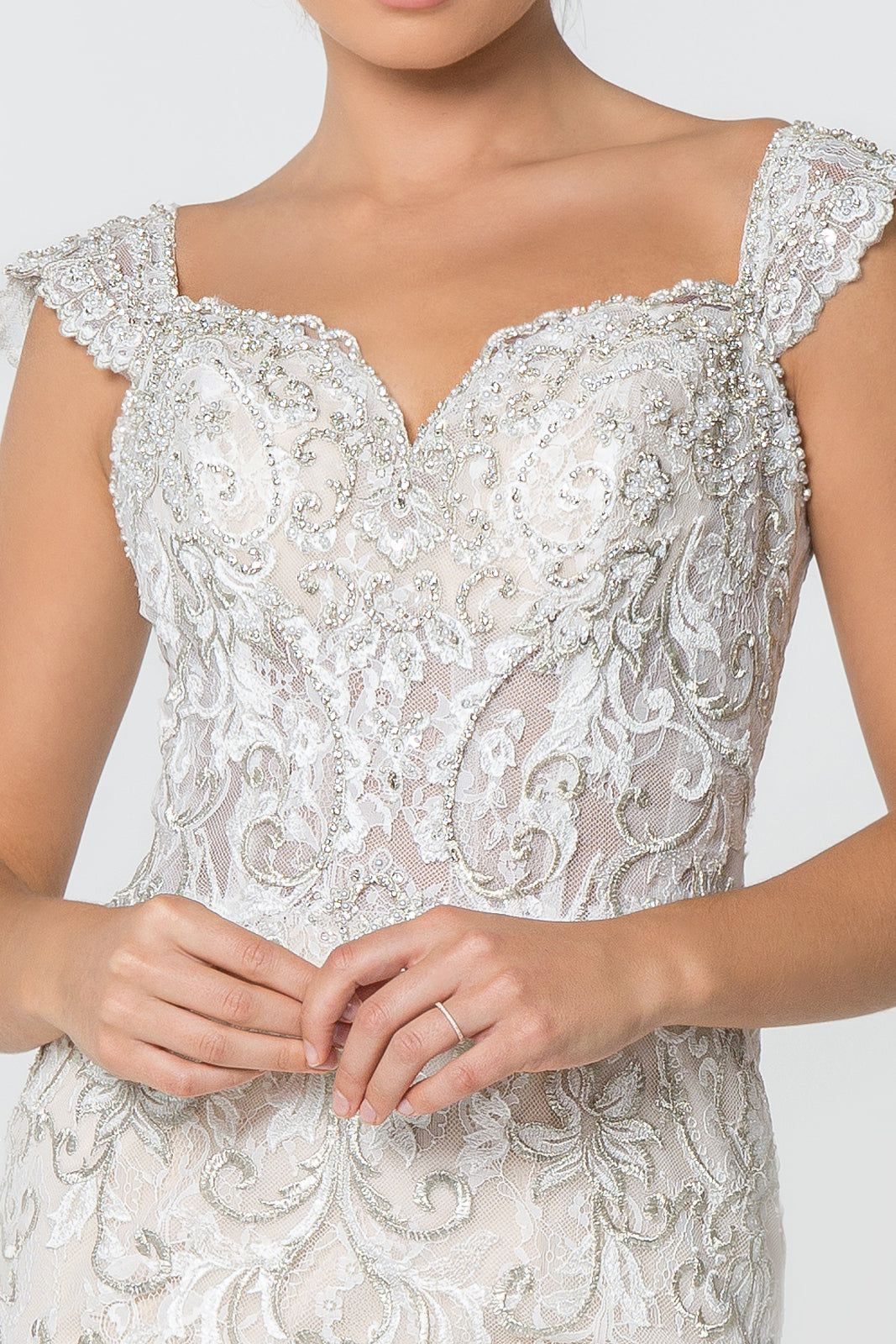 Jewel and Embroidery Embellished Mesh Wedding Gown GL2822 (GLS) BY GLORIA