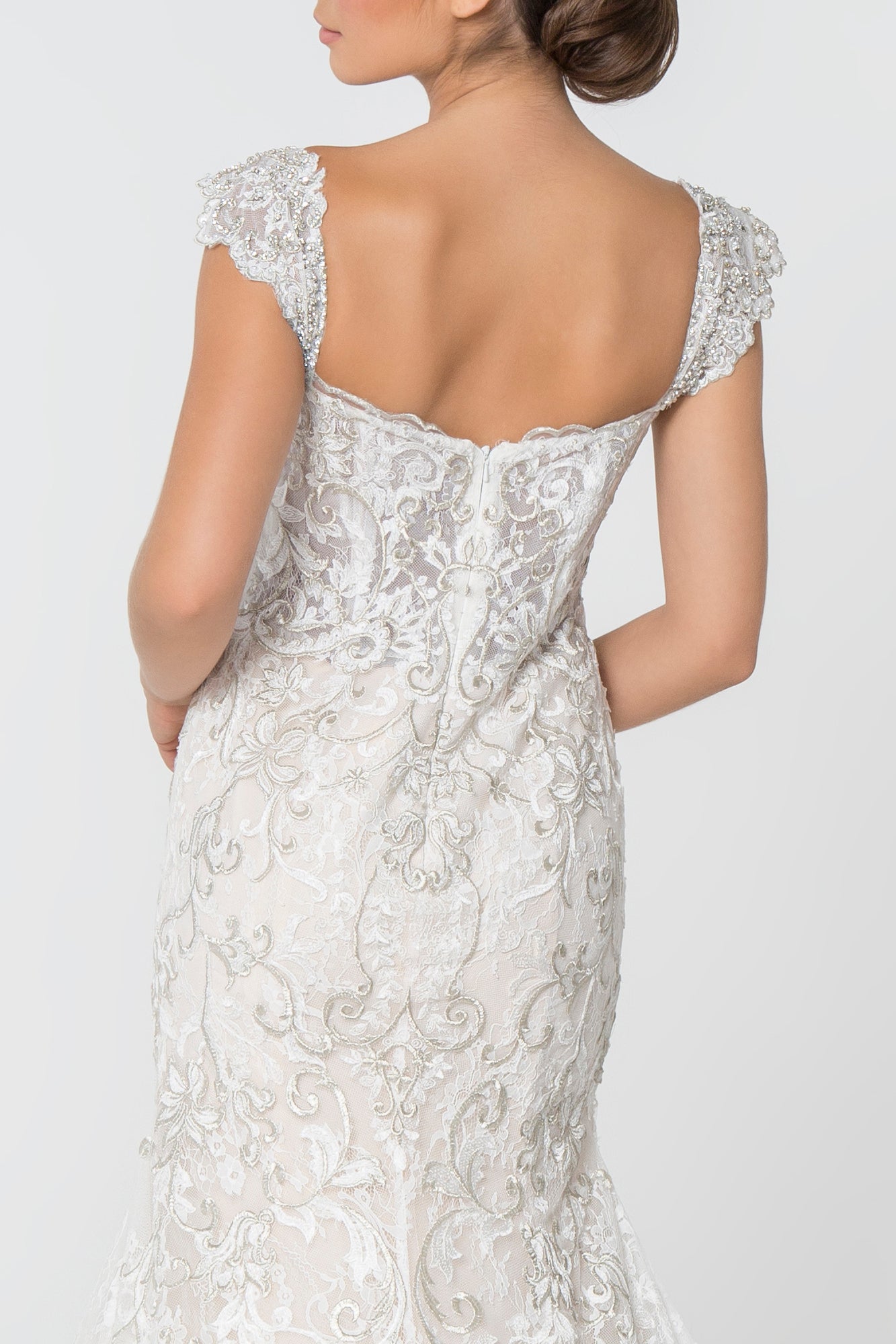 Jewel and Embroidery Embellished Mesh Wedding Gown GL2822 (GLS) BY GLORIA