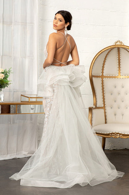 Jewel Embellished Mesh Mermaid Dress w/ Side Slit and Detached Mesh Layer GL3003 GLS BY GLORIA