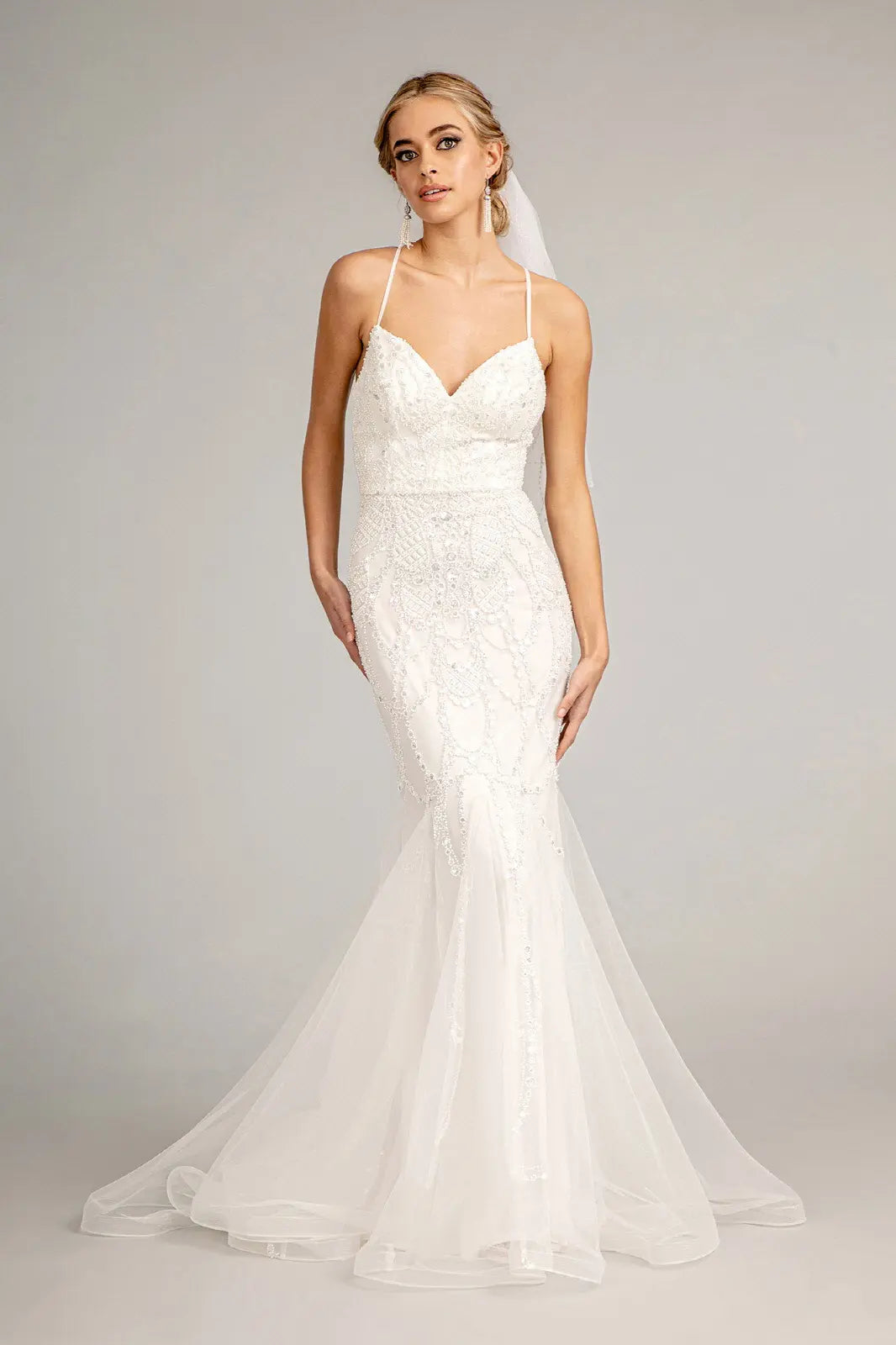 Sweetheart Embroidered Mermaid Wedding Gown w/ Open Back Laced Up. GL3009 GLS  BY GLORIA