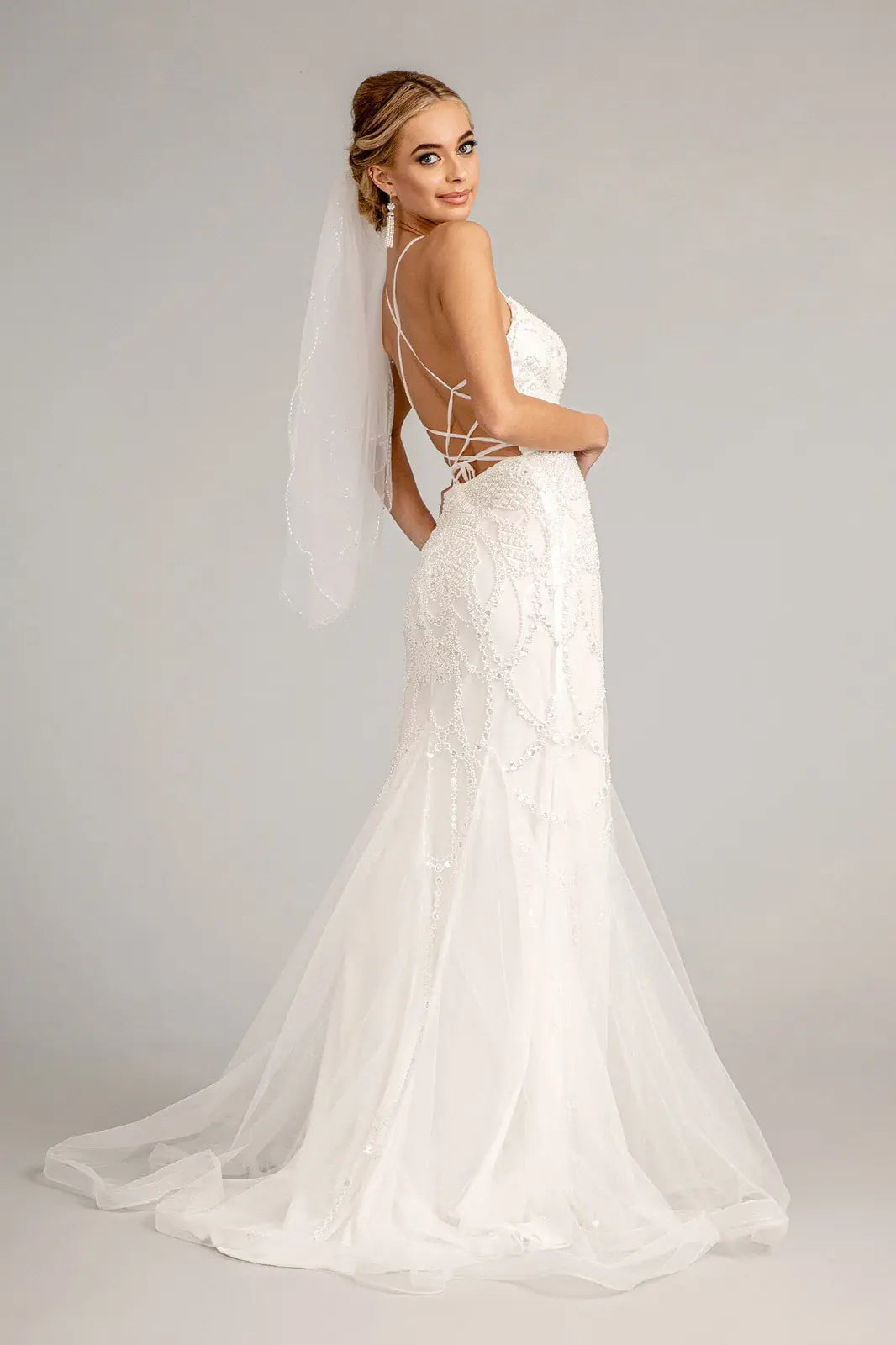 Sweetheart Embroidered Mermaid Wedding Gown w/ Open Back Laced Up. GL3009 GLS  BY GLORIA