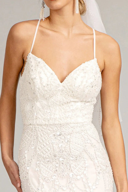 Sweetheart Embroidered Mermaid Wedding Gown w/ Open Back Laced Up. GL3009 GLS  BY GLORIA