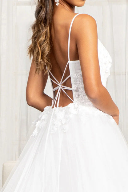 Embroidery & 3D Floral Applique Embellished V-Neck Mesh Wedding Dress. GL3013 GLS  BY GLORIA