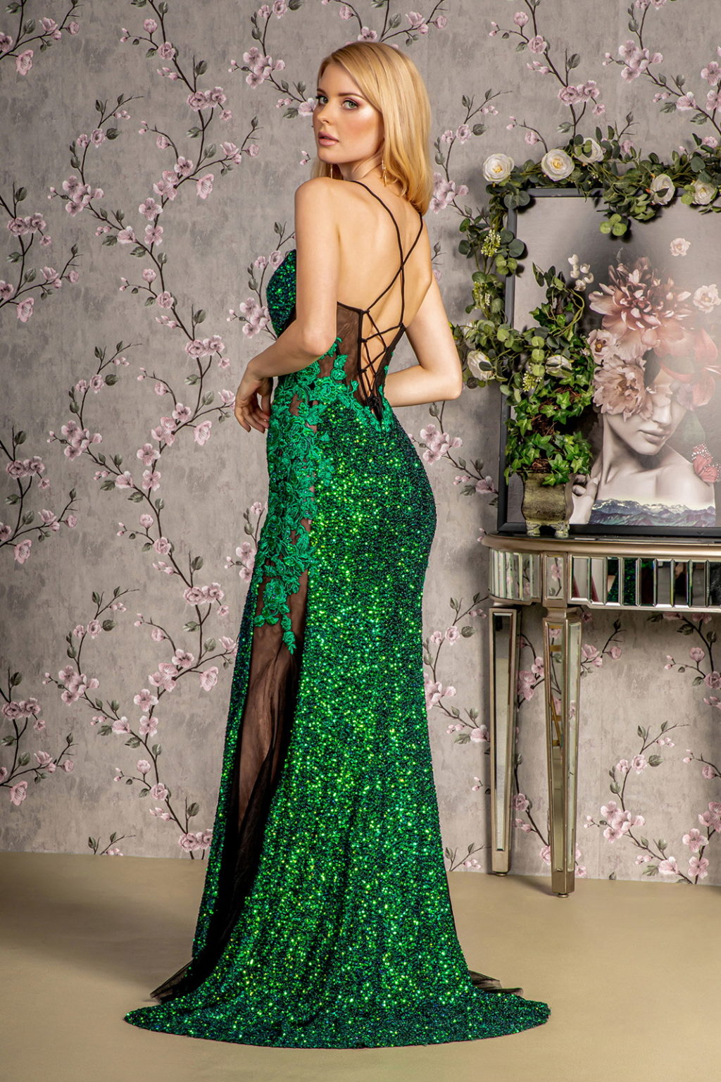 Floral Embroidery Sheer Bodice Mesh Mermaid Long Dress GL3217 GLS BY GLORIA